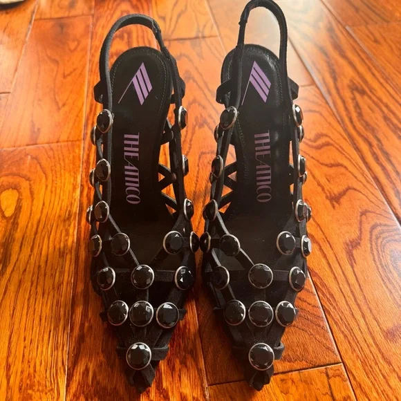 The Attico Embellished Black Suede Slingback Pumps - Picture 1 of 6